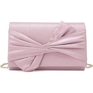 Women Satin Bag Bow Flap Formal Party Evening Clutch